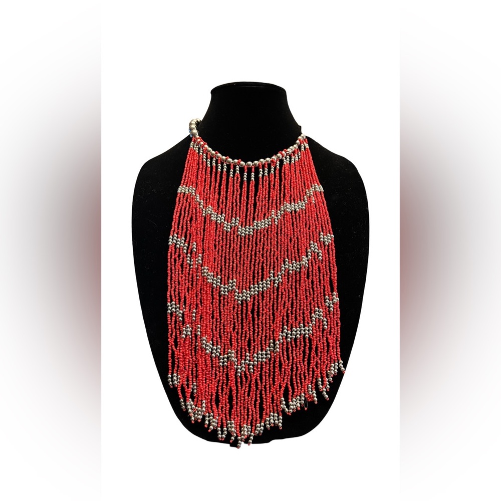 Stunning Glass and Silver Bib Necklace